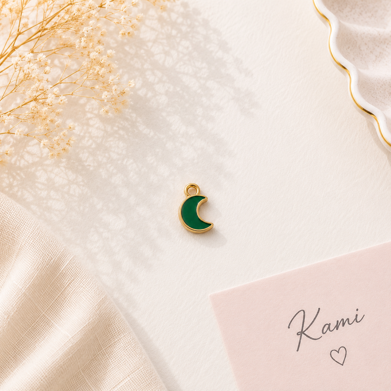 Emerald Crescent Charm
